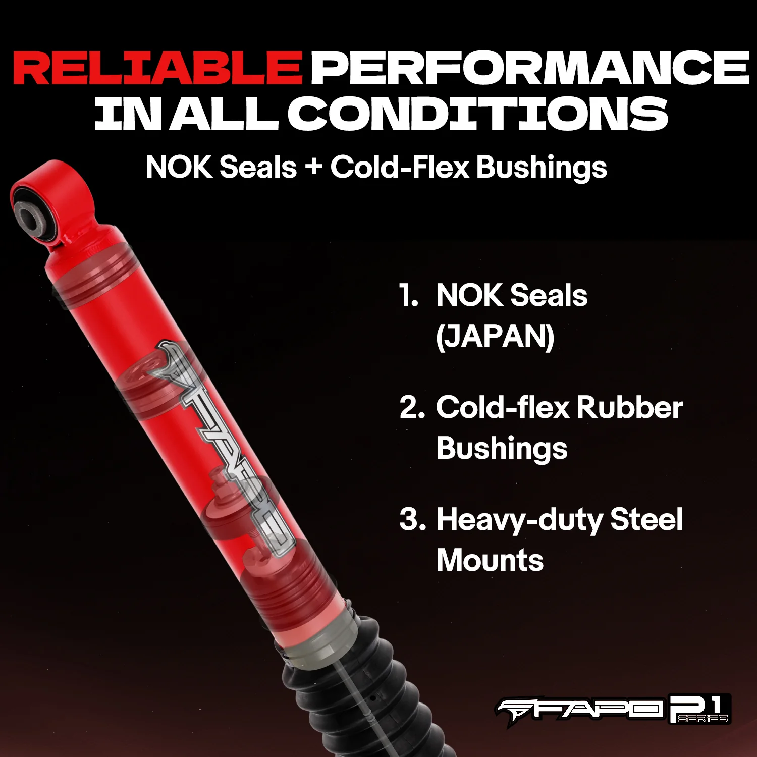 P1 Off-road Front Shock for JEEP WRANGLER JK two doors 2007-2018 3-4.5 in lift PA360610 - Image 5